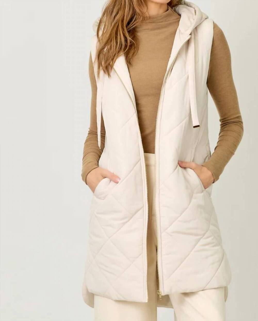 NEW MYSTREE long puffer vest in ivory